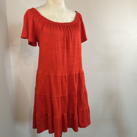 Max Studio Women's Lava Red Jersey Sleeve Tiered Short Dress Size Medium NWT - Picture 4 of 12